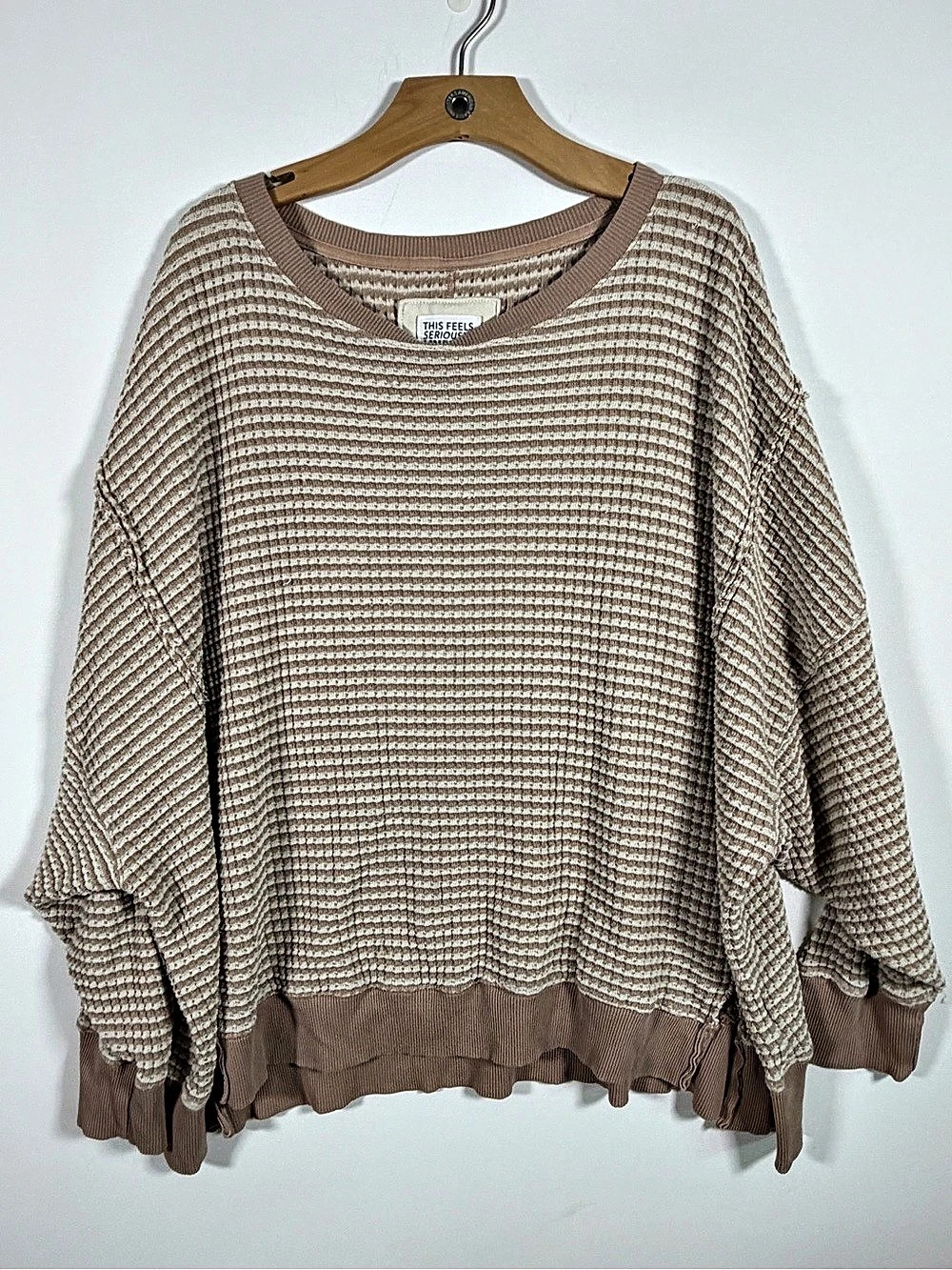 American Eagle This Feels Seriously Lived-In Thermal Waffle Knit Sweatshirt